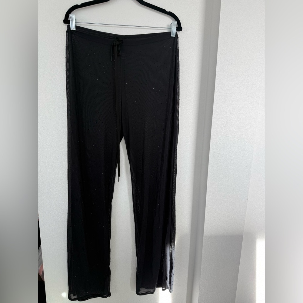 SKIMS Black Sheer Rhinestone Mesh Pants